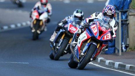 Lee Johnston is followed by Alastair Seeley at the North West 200