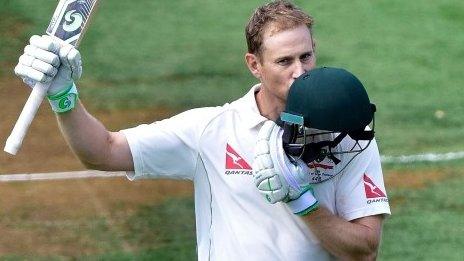 Adam Voges celebrates scoring a double century