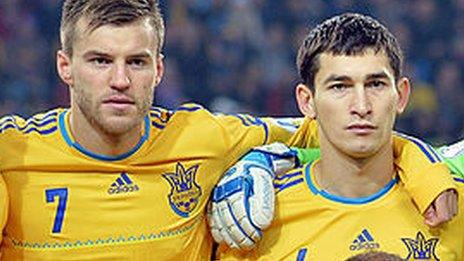 Andriy Yarmolenko (left) and Taras Stepanenko on Ukraine international duty