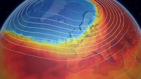 Weather graphic showing cold air across northern Europe.