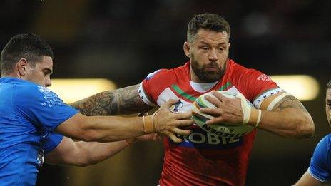 Jordan James on the attack for Wales Rugby League