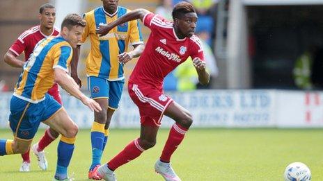 Sammy Ameobi on the attack for Cardiff City against Shrewsbury