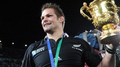 New Zealand captain Richie McCaw with World Cup trophy