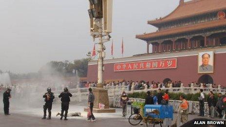 An image from the scene of the self-immolation in Beijing's Tiananmen Square (image dates from 21 October 2011, copyright Alan Brown)