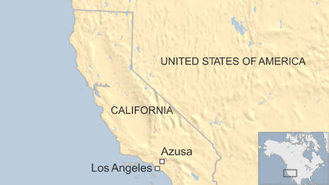 A map showing Azusa,