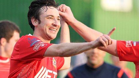 Michael Gault celebrates scoring for Portadown