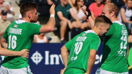 Shane O'Donoghue celebrates scoring Ireland's fourth goal against France