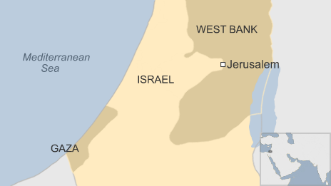 Map showing Israel, Gaza and the West Bank