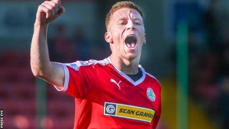 Stephen Garrett celebrates scoring against Portadown