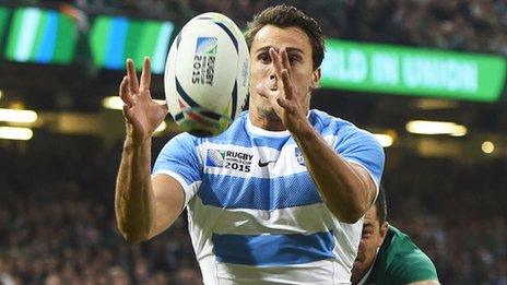 Argentina's Juan Imhoff scores their second try against Ireland