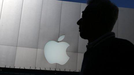 Apple logo and man in silhouette