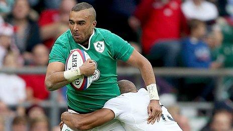 Ireland fullback Simon Zebo was under pressure against England at Twickenham