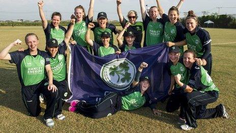 Ireland celebrate qualifying for the World Twenty20 after defeating Scotland