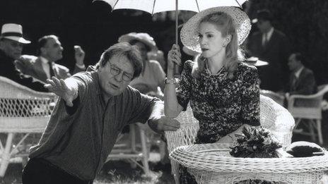 Sir Alan Parker and Madonna on the set of Evita