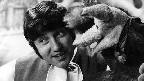 Jimmy Tarbuck and Basil Brush in panto in 1969