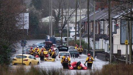 Flooding in Nantgarw during Storm Dennis in February 2020