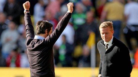 Watford manager Quique Sanchez Flores and Garry Monk