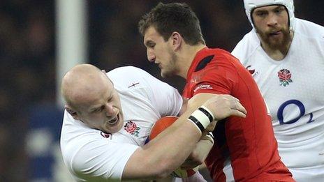 Dan Cole is tackled by Sam Warburton