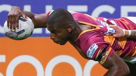 Jermaine McGillvary scores a try for Huddersfield