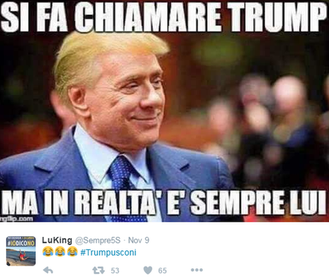 Tweet mocking Donald Trump and Silvio Berlusconi