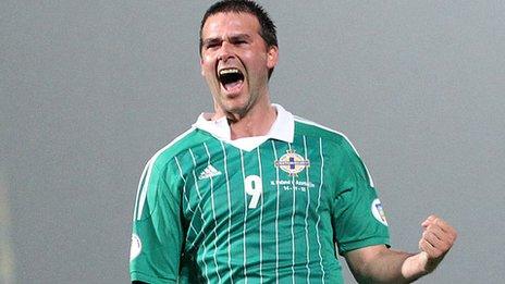 David Healy celebrates one of his 36 goals for Northern Ireland