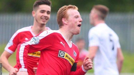 George McMullan celebrates scoring the only goal at Solitude