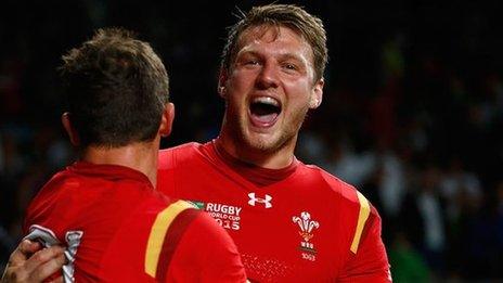 Dan Biggar celebrates Wales' World Cup win over England