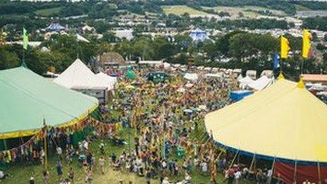 An aerial shot of the Glastonbury Festival site