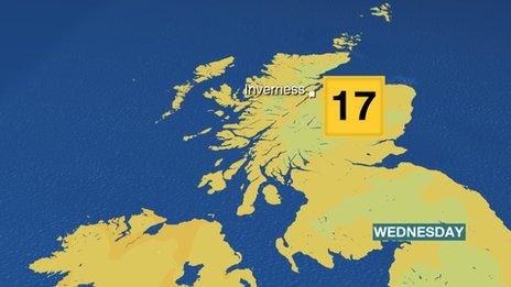 Scotland map with temperature disc
