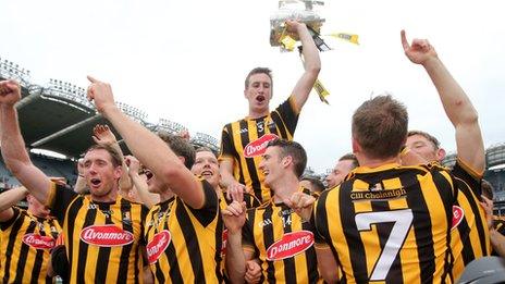 Kilkenny celebrate with the Liam McCarthy Cup