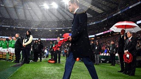 The prince laid down a wreath at England v New Zealand, ahead of a minute's silence