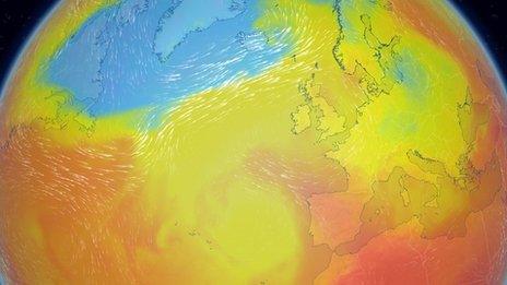 A map showing heat building across across the UK