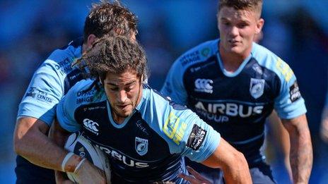 Josh Navidi drives forward for Cardiff Blues