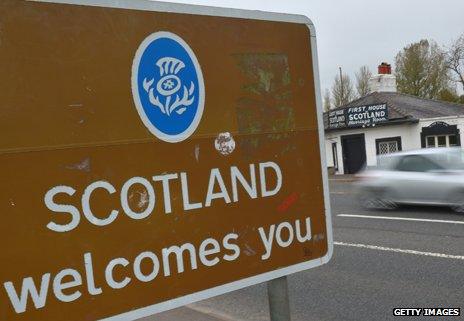 A sign saying 'Scotland welcomes you'