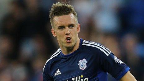 Craig Noone celebrates his winner for Cardiff against Wimbledon in the League Cup
