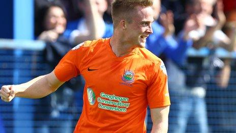 Aaron Burns celebrates equalising for Linfield against Coleraine