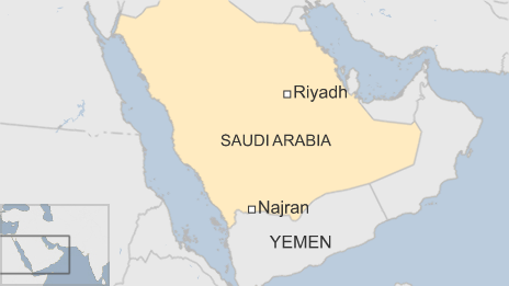 Map of Saudi Arabia showing location of Najran