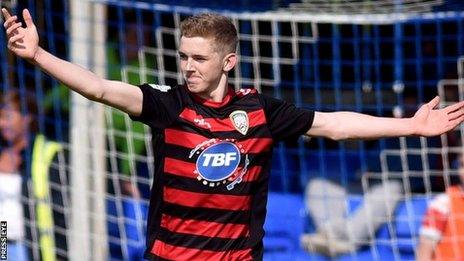 Coleraine striker Jamie McGonigle celebrates scoring against Dungannon