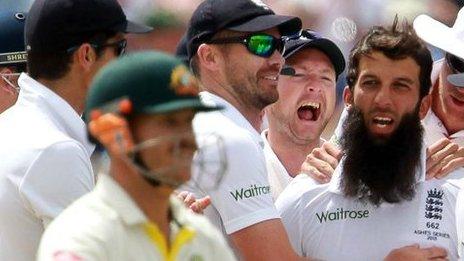 England celebrate a wicket in the first Test