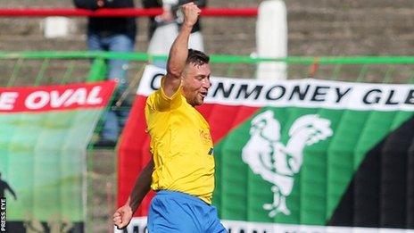 Ballymena striker Matthew Tipton celebrates scoring against Glentoran