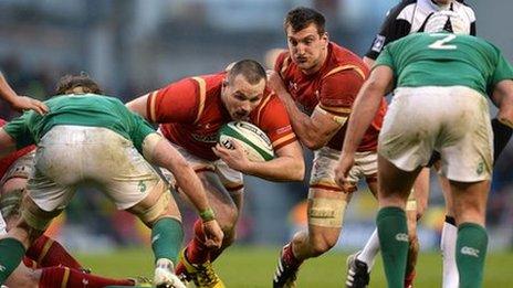 Ken Owens and Sam Warburton in action