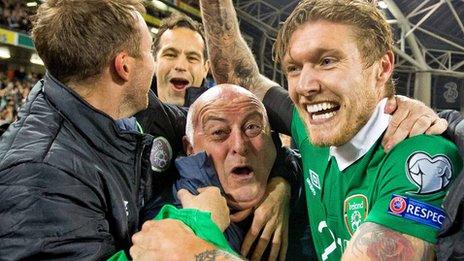 Republic of Ireland celebrate their play-off victory