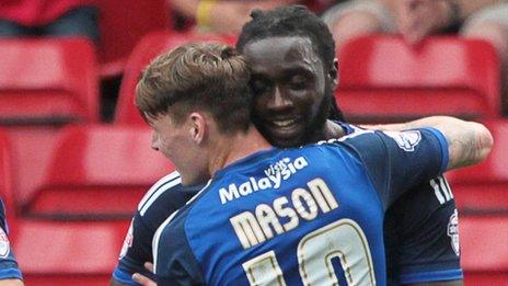 Goalscorers Kenwyne Jones and Joe Mason celebrate against Forest