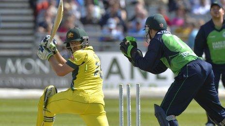 Australia batsman Joe Burns watches as Niall O'Brien attempts a stumping