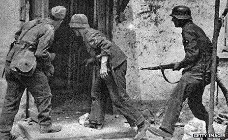 German troops storming a house