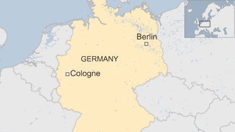 A map showing the city of Cologne in relation to Berlin