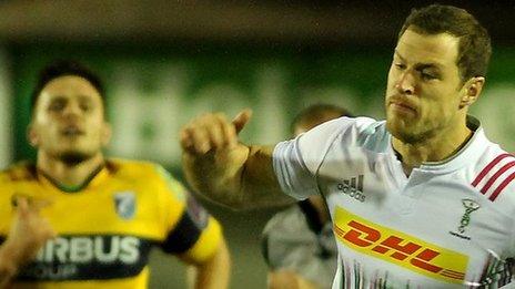Tim Visser races away to score for Quins