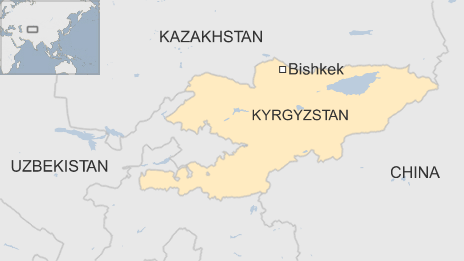 A map shows the location of Bishkek in Kyrgyzstan