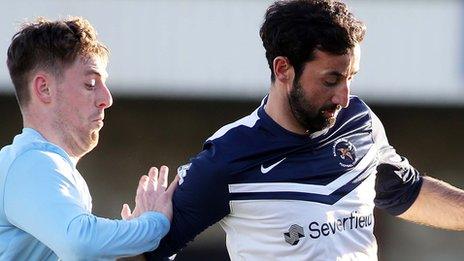 Ballinamallard's Johnny Lafferty and Institute's Niall Grace played in the first leg promotion play-off, which Ballinamallard won 2-1