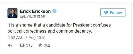 Tweet by Erick Erickson - 8 August 2015